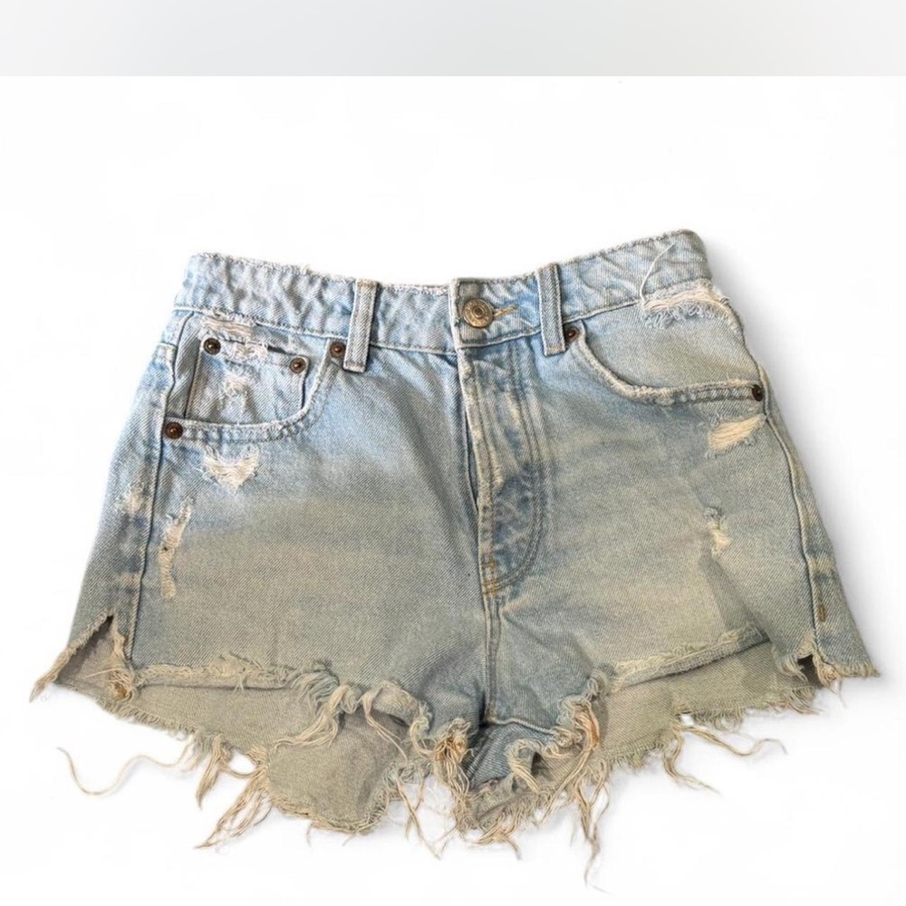 Zara Light Blue Distressed Jean Shorts